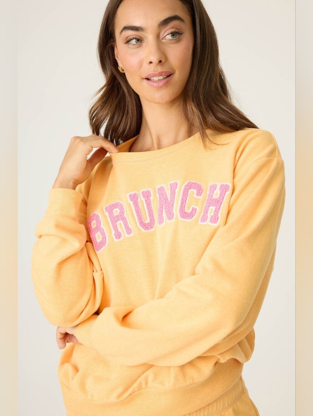 P.J. Salvage Orange 'BRUNCH' Crewneck Sweatshirt with Pink Letteringra SZ XL